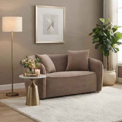 Upholstered Chenille Loveseat Sofa with Pillows, Small Love Seat, Brown Chenille