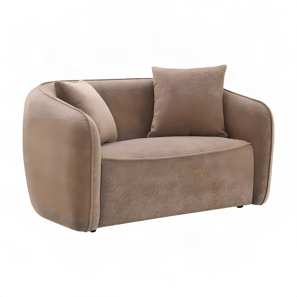 Upholstered Chenille Loveseat Sofa with Pillows, Small Love Seat, Brown Chenille