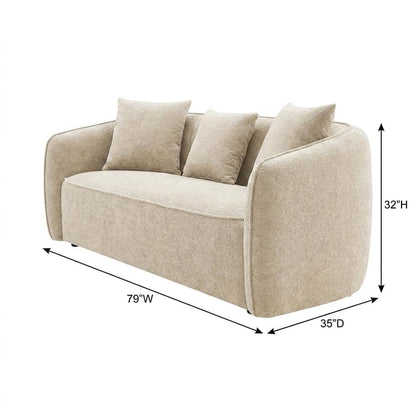 Chenille-Upholstered Contemporary Sofa with Accent Pillows, Beige
