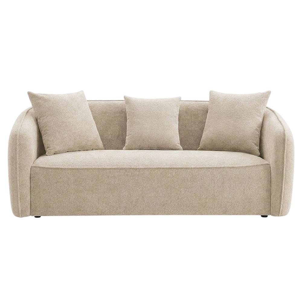 Chenille-Upholstered Contemporary Sofa with Accent Pillows, Beige