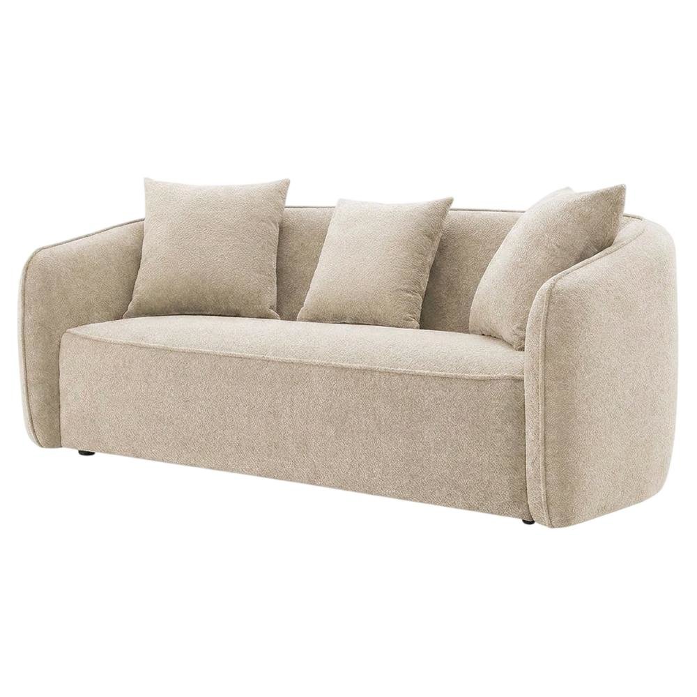 Chenille-Upholstered Contemporary Sofa with Accent Pillows, Beige