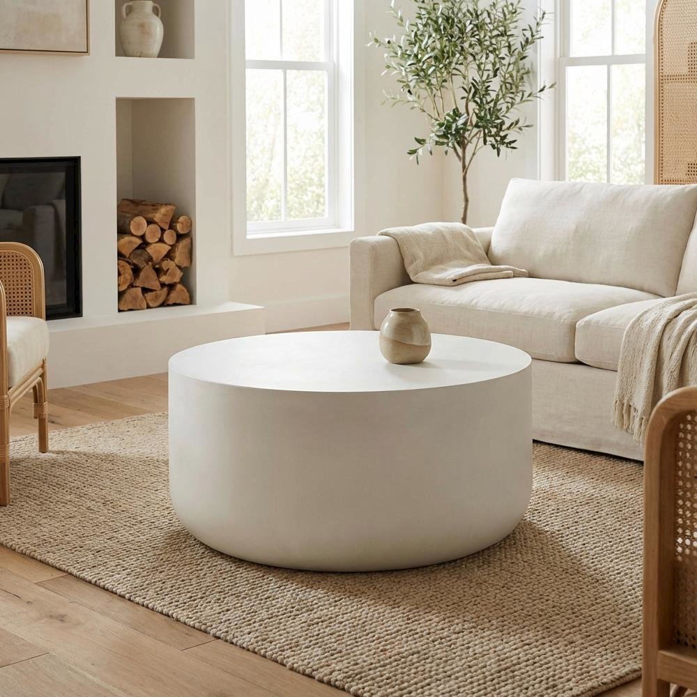 Neutral White Coffee Table with Sturdy Build and Simple Design