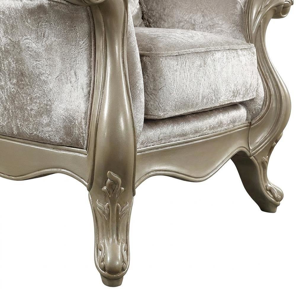 Fabric Sofa with Accent Pillows, Transitional Couch, Beige Fabric & Champagne