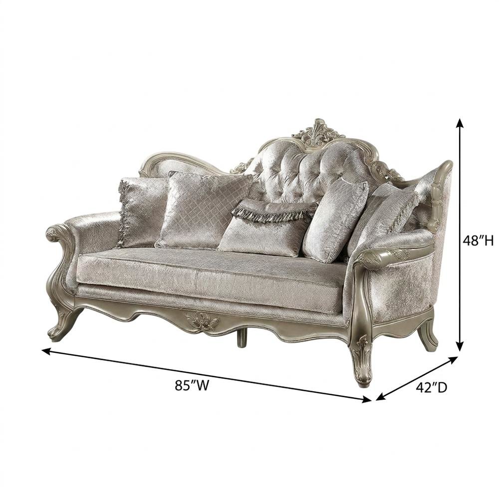 Fabric Sofa with Accent Pillows, Transitional Couch, Beige Fabric & Champagne