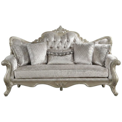 Fabric Sofa with Accent Pillows, Transitional Couch, Beige Fabric & Champagne