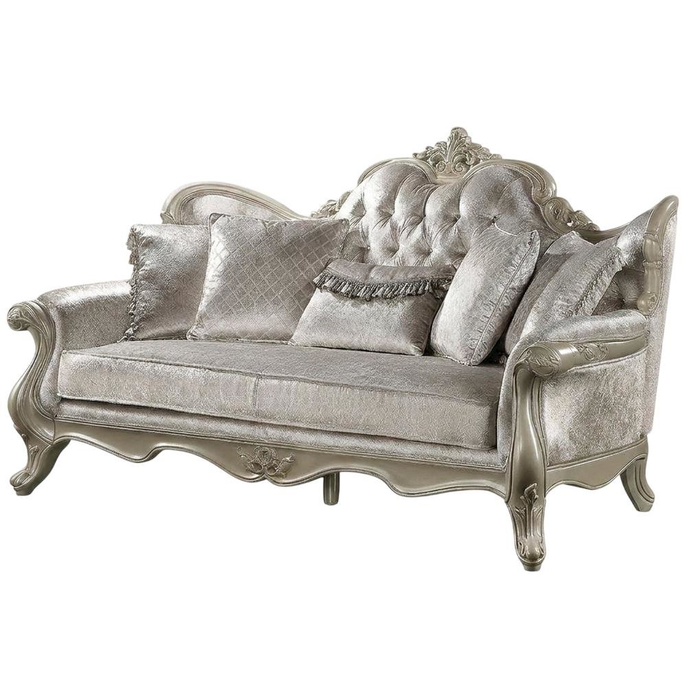 Fabric Sofa with Accent Pillows, Transitional Couch, Beige Fabric & Champagne