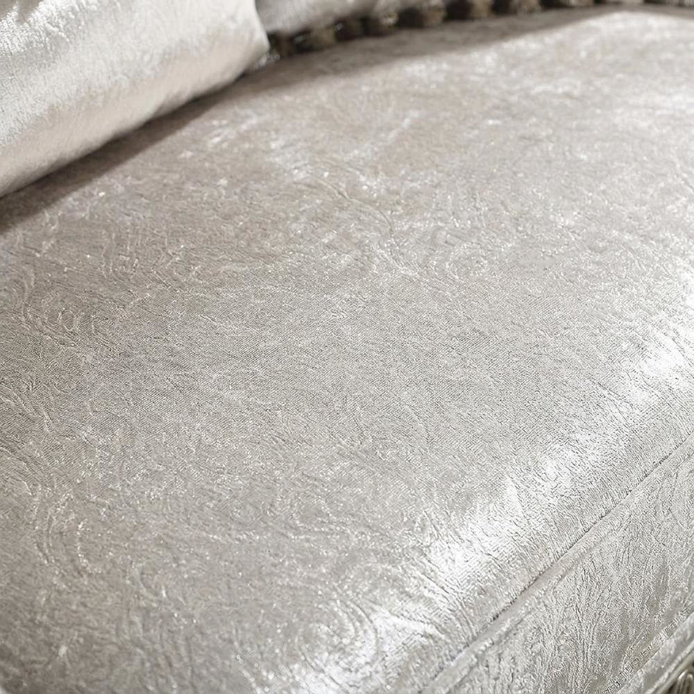 Fabric Small Loveseat Sofa with Throw Pillows, Beige Fabric & Champagne