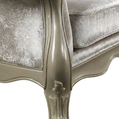 Fabric Small Loveseat Sofa with Throw Pillows, Beige Fabric & Champagne