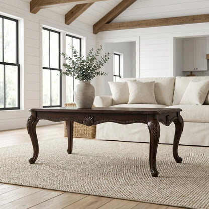 Cherry Wood Coffee Table with Storage Shelf and Sturdy Construction 1-Piece