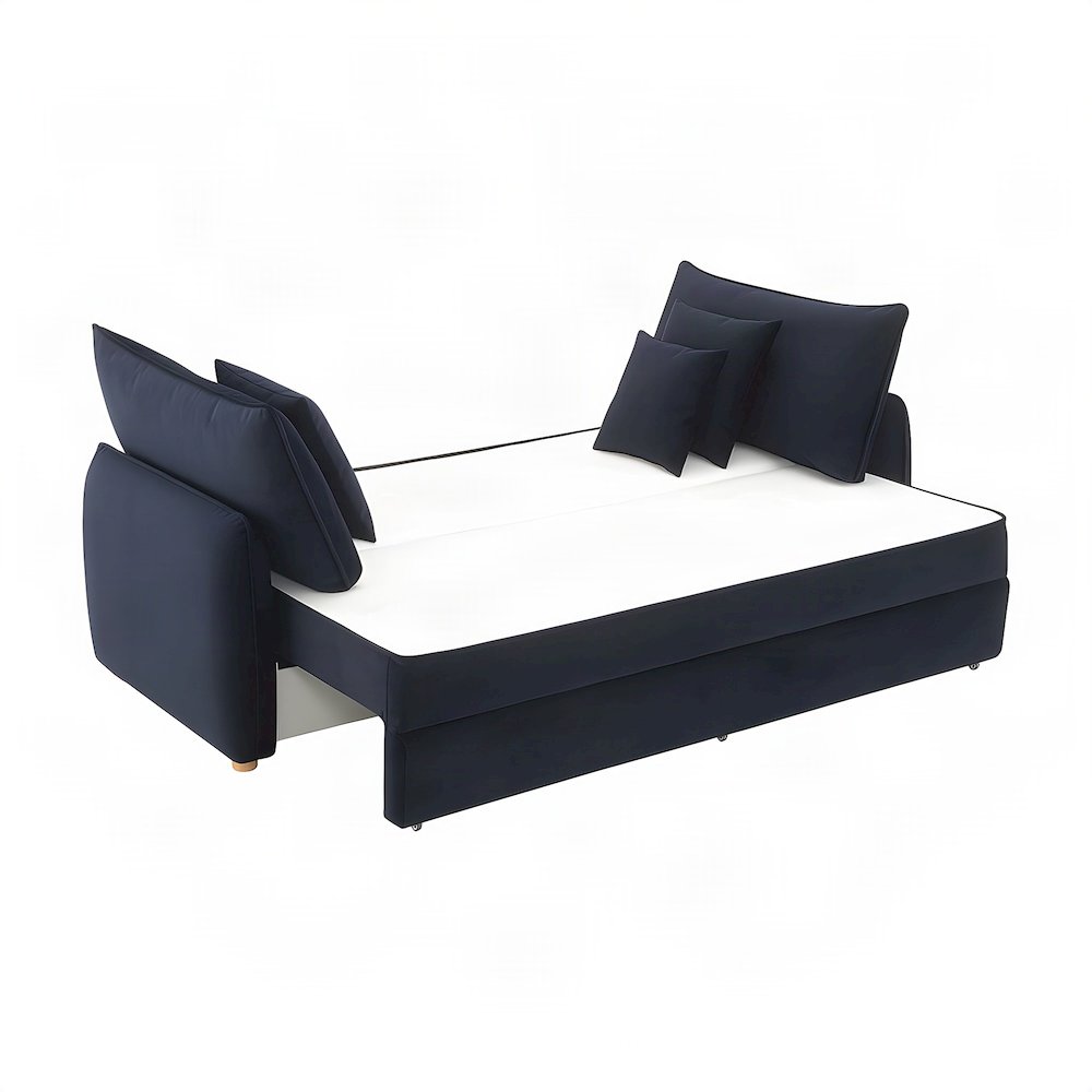 Velvet Convertible Sleeper Sofa with Pull Out Couch Bed, 3 Pillows, Blue Velvet