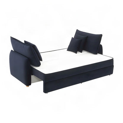 Velvet Convertible Sleeper Sofa with Pull Out Couch Bed, 3 Pillows, Blue Velvet