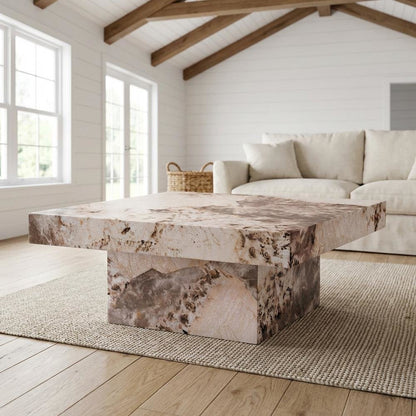 Engineered Stone Finish Coffee Table Single Piece Durable Surface, Modern Design