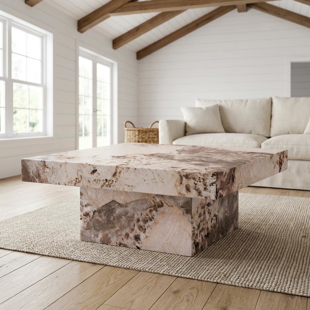 Engineered Stone Finish Coffee Table Single Piece Durable Surface, Modern Design