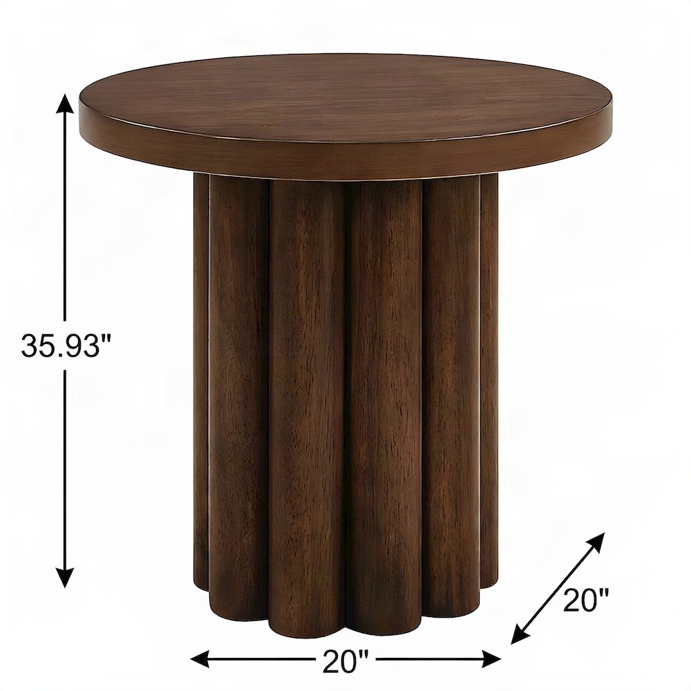 Wood Veneer End Table with Solid-Pattern Surface, Small Side Table, Walnut