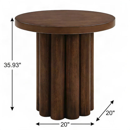 Wood Veneer End Table with Solid-Pattern Surface, Small Side Table, Walnut