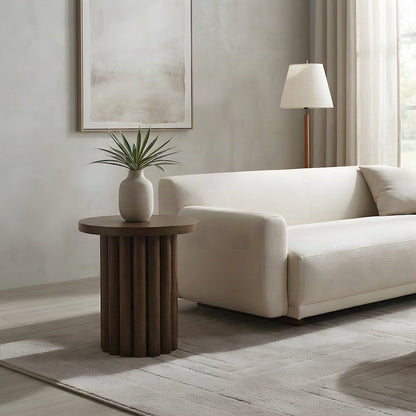 Wood Veneer End Table with Solid-Pattern Surface, Small Side Table, Walnut