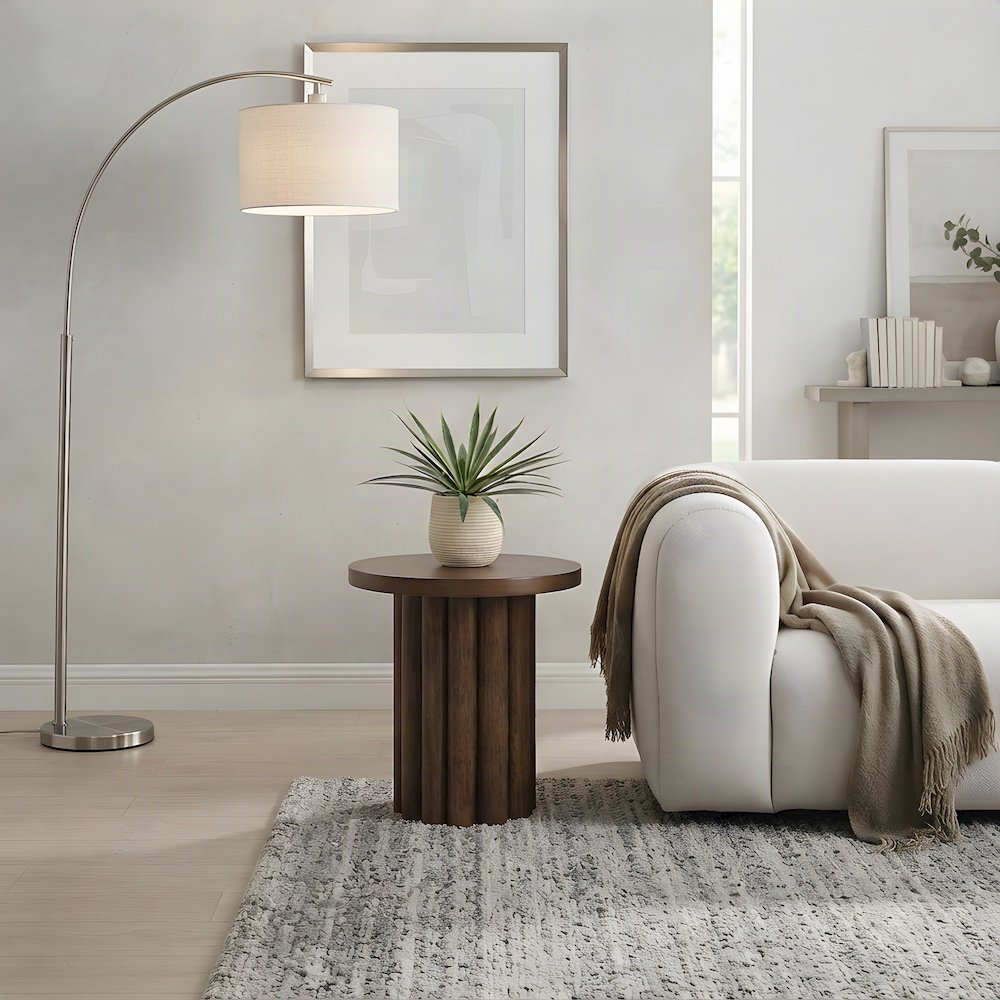 Wood Veneer End Table with Solid-Pattern Surface, Small Side Table, Walnut