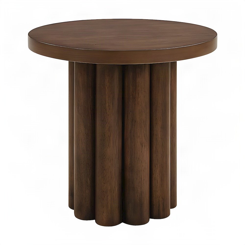 Wood Veneer End Table with Solid-Pattern Surface, Small Side Table, Walnut