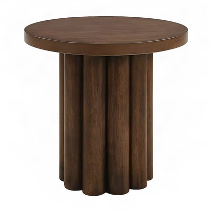Wood Veneer End Table with Solid-Pattern Surface, Small Side Table, Walnut