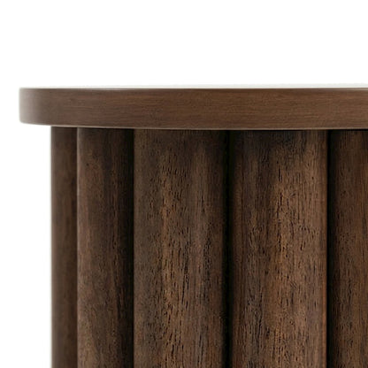 Wood Veneer End Table with Solid-Pattern Surface, Small Side Table, Walnut