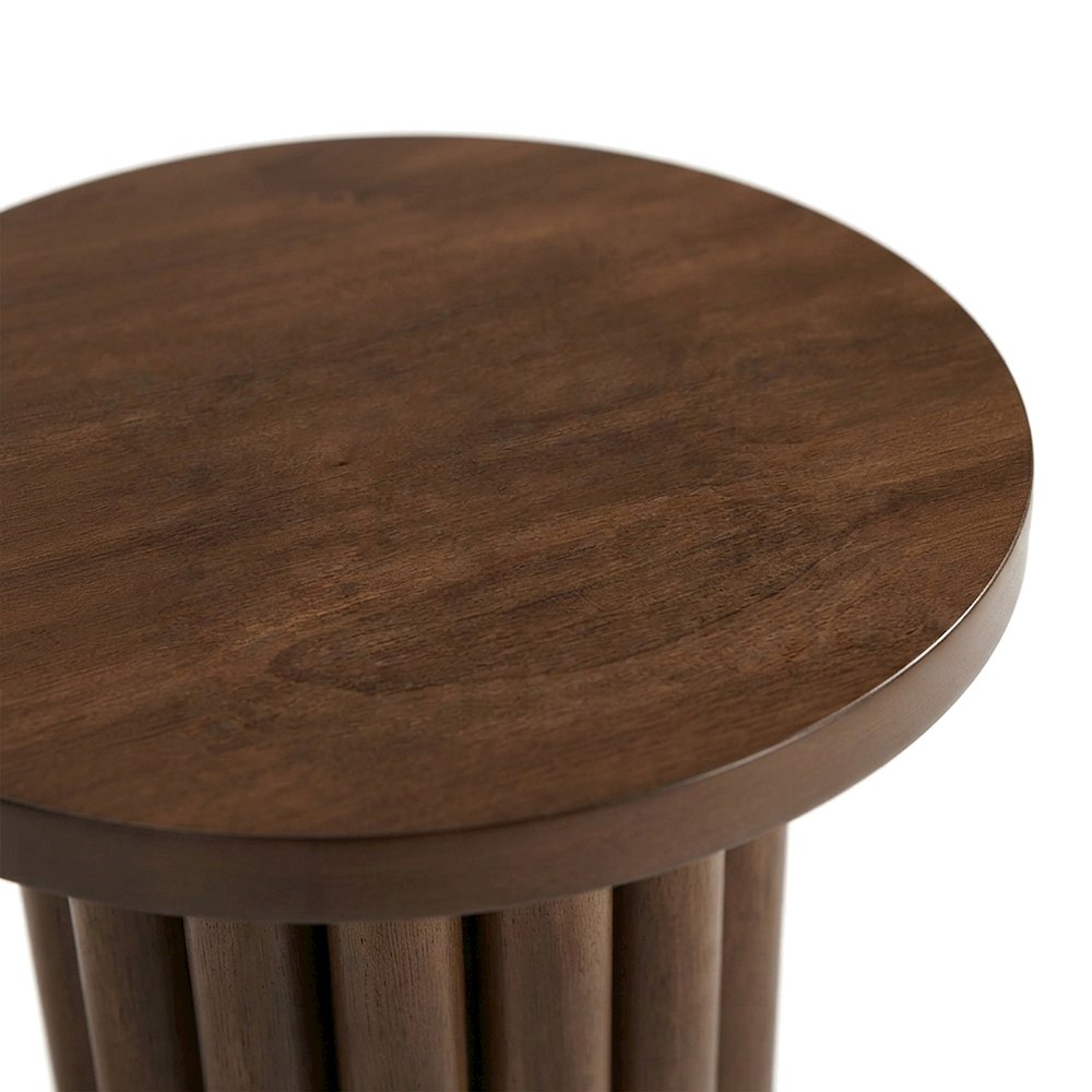 Wood Veneer End Table with Solid-Pattern Surface, Small Side Table, Walnut