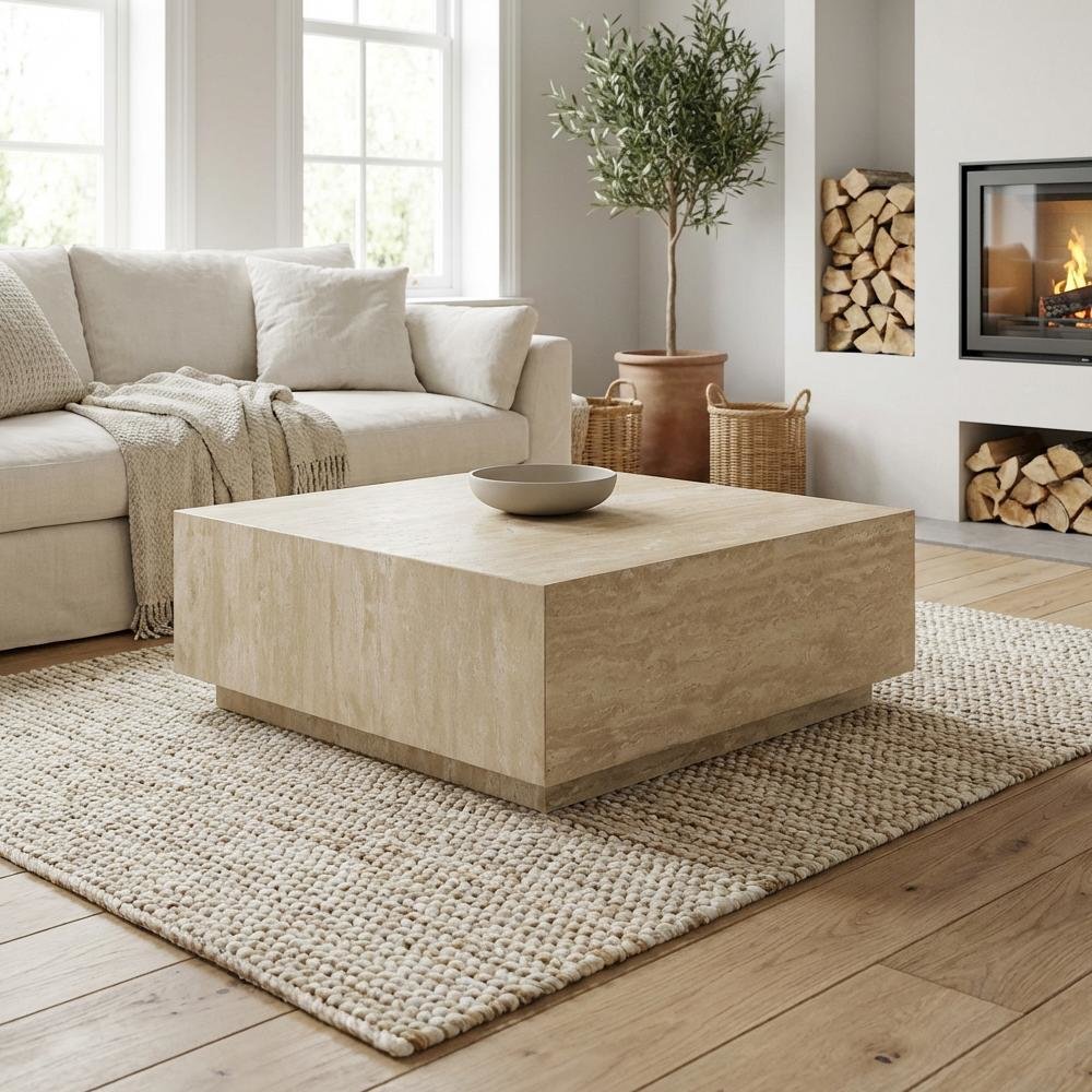 Beige Travertine Coffee Table with Durable Stone Surface and Stylish Design