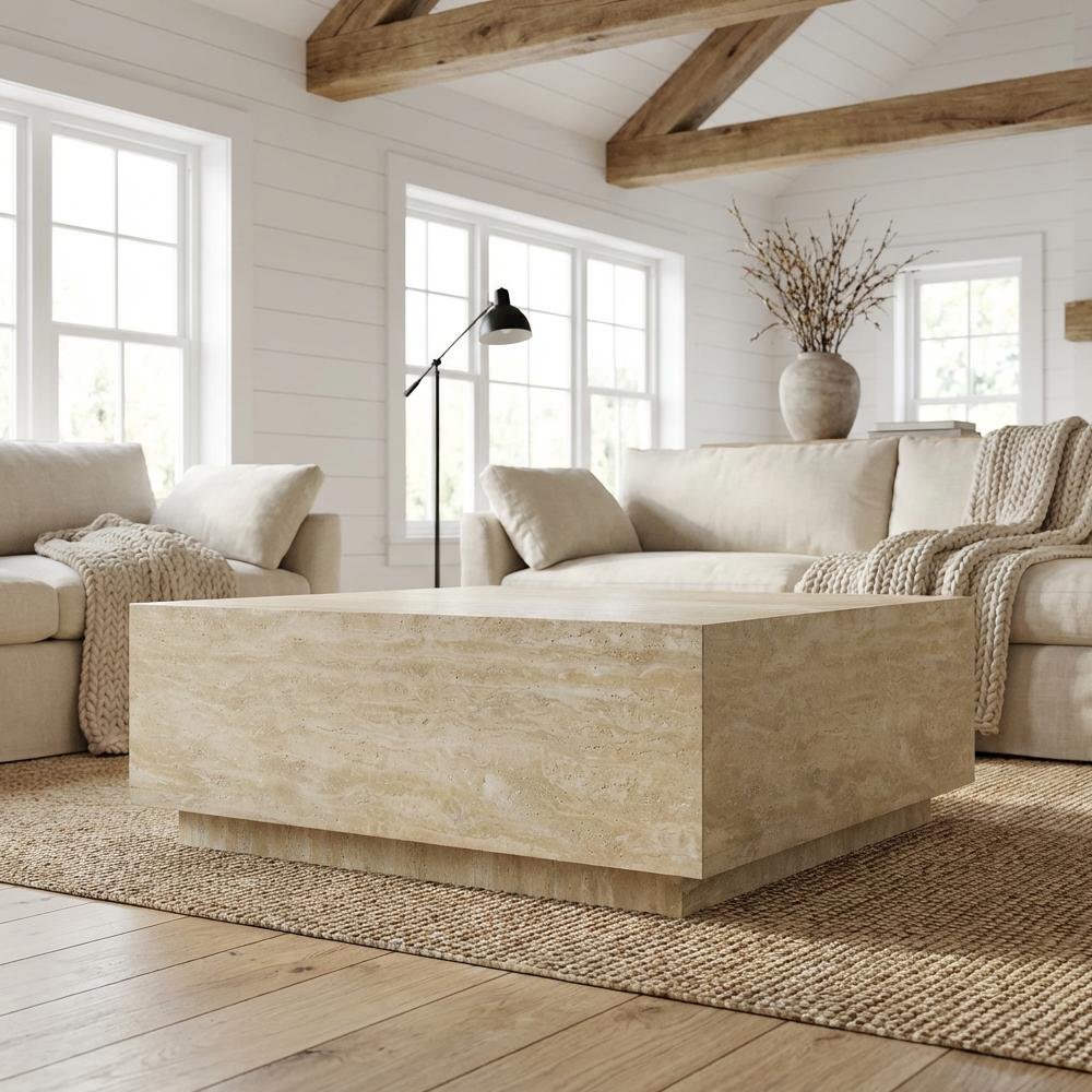 Beige Travertine Coffee Table with Durable Stone Surface and Stylish Design