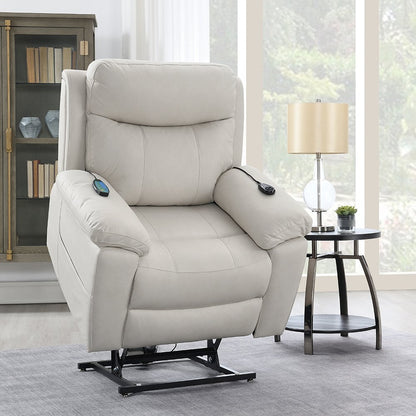 Chriki Power Recliner w/Lift & Heating & Massage Beige Polished Microfiber