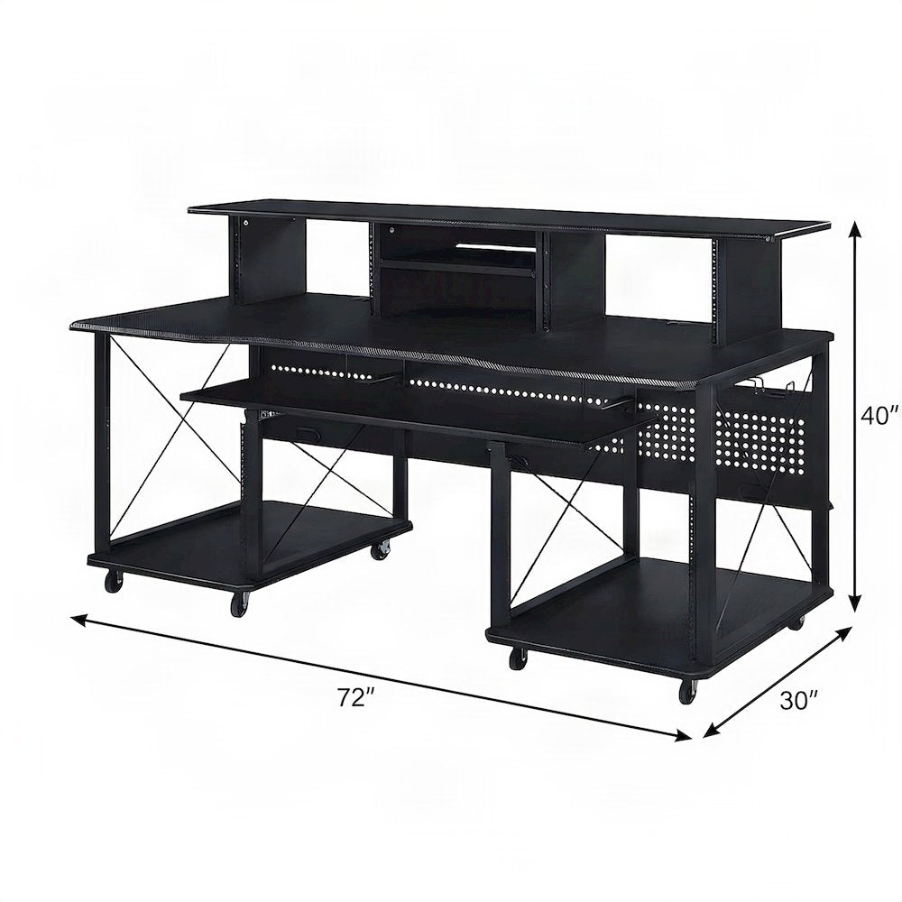 Metal and Wood Veneer Music Studio Desk, Industrial Workstation, Black