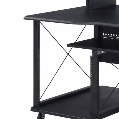 Metal and Wood Veneer Music Studio Desk, Industrial Workstation, Black