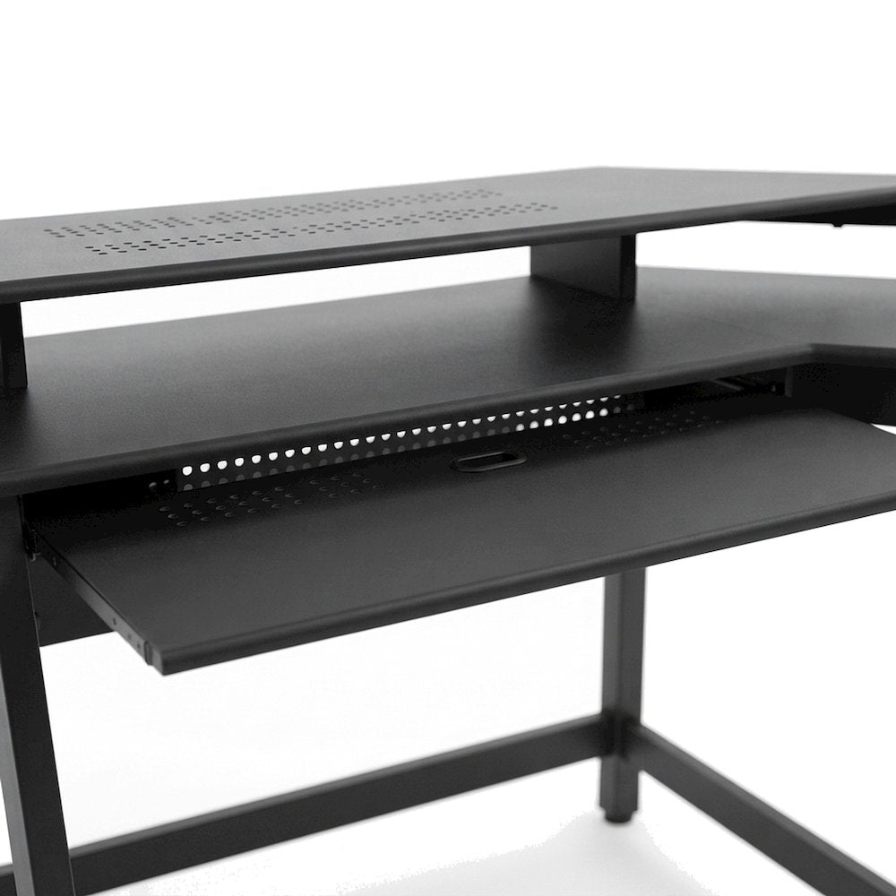Metal and Wood Veneer Music Studio Desk, Industrial Workstation, Black