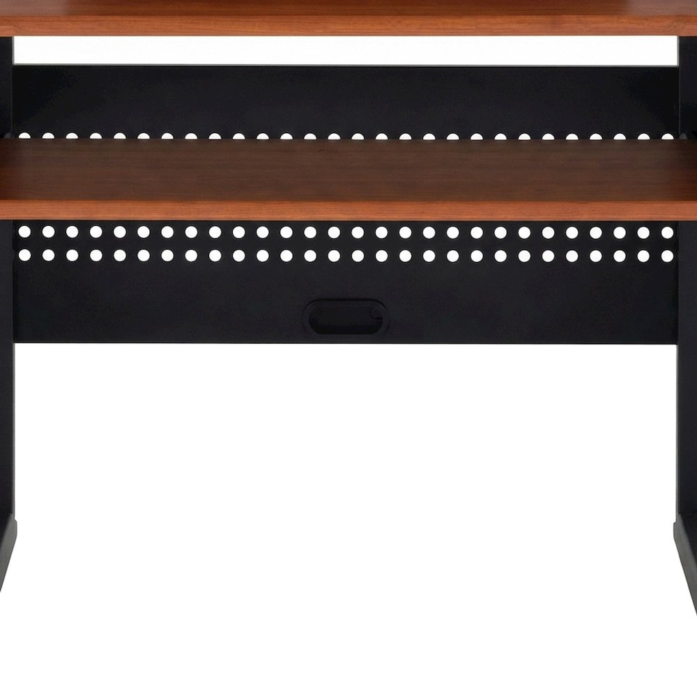 Veneer and Metal Music Workstation Desk with Industrial Frame, Cherry & Black