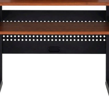Veneer and Metal Music Workstation Desk with Industrial Frame, Cherry & Black
