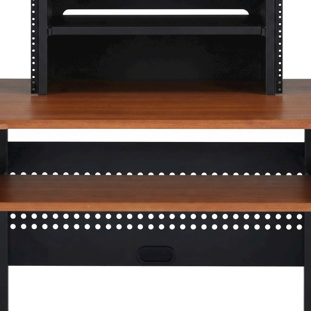 Veneer and Metal Music Workstation Desk with Industrial Frame, Cherry & Black