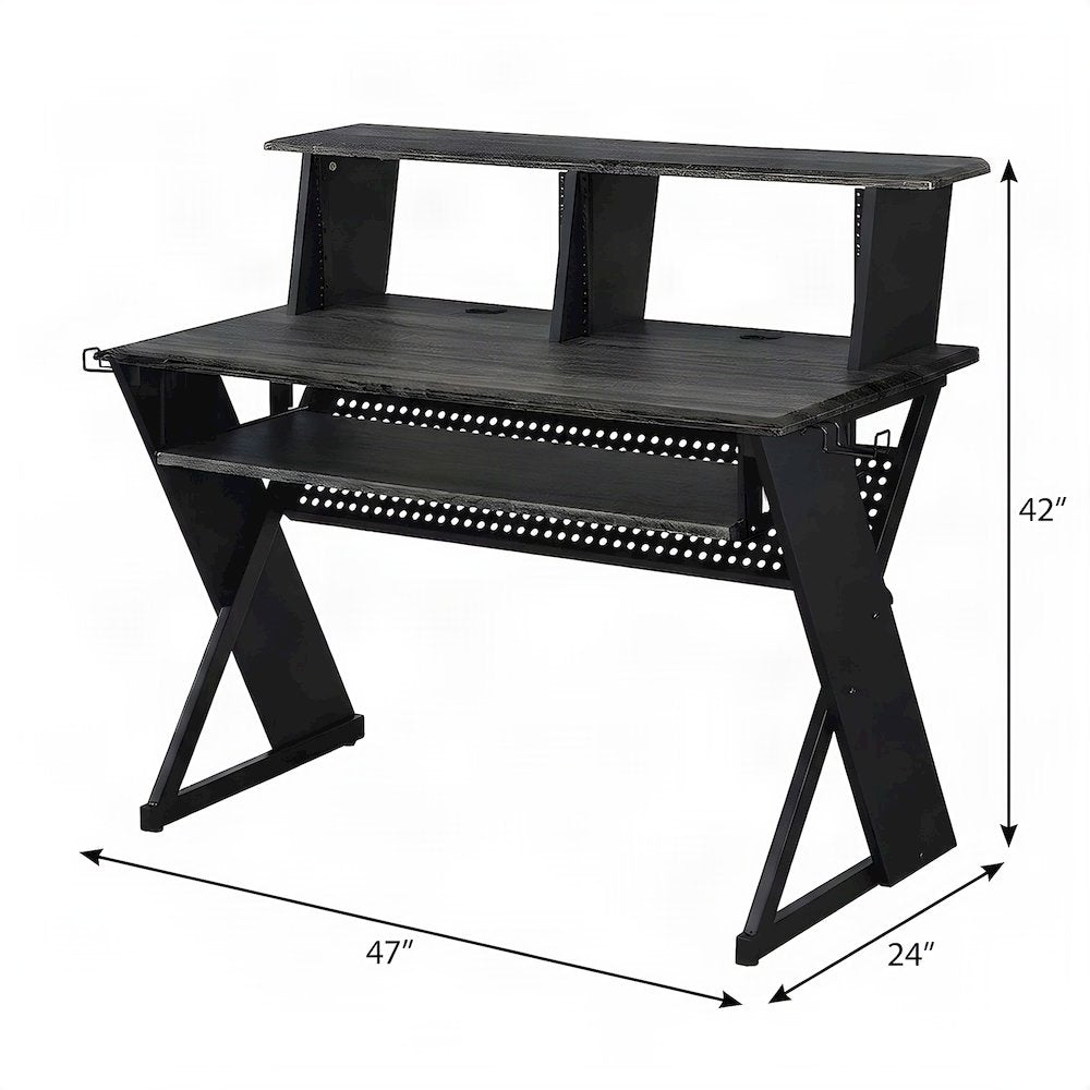 Metal and Veneer Music Studio Desk, Industrial-Style Workstation, Black