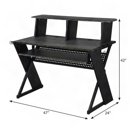 Metal and Veneer Music Studio Desk, Industrial-Style Workstation, Black