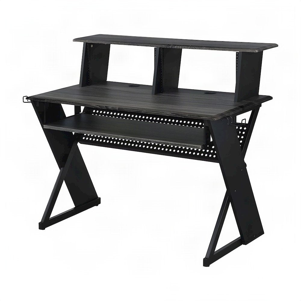 Metal and Veneer Music Studio Desk, Industrial-Style Workstation, Black