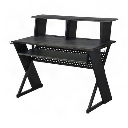 Metal and Veneer Music Studio Desk, Industrial-Style Workstation, Black