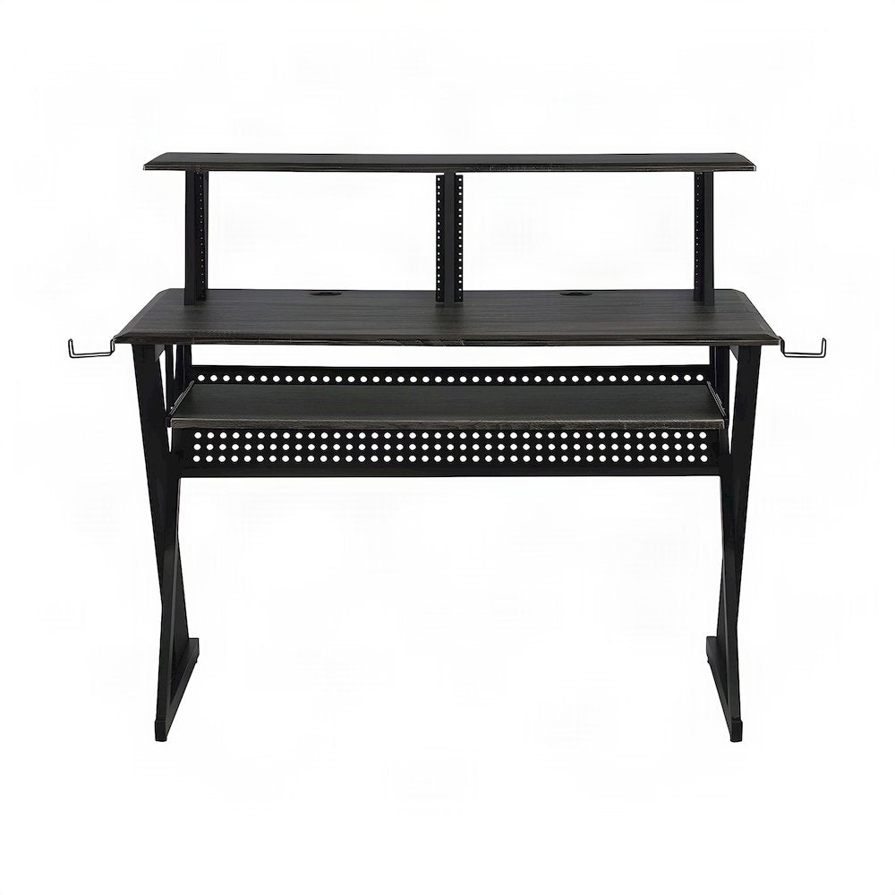 Metal and Veneer Music Studio Desk, Industrial-Style Workstation, Black