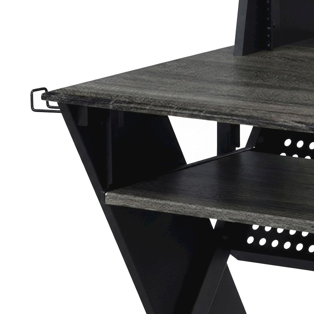 Metal and Veneer Music Studio Desk, Industrial-Style Workstation, Black