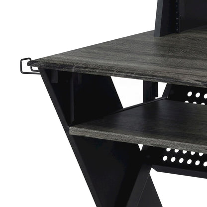 Metal and Veneer Music Studio Desk, Industrial-Style Workstation, Black