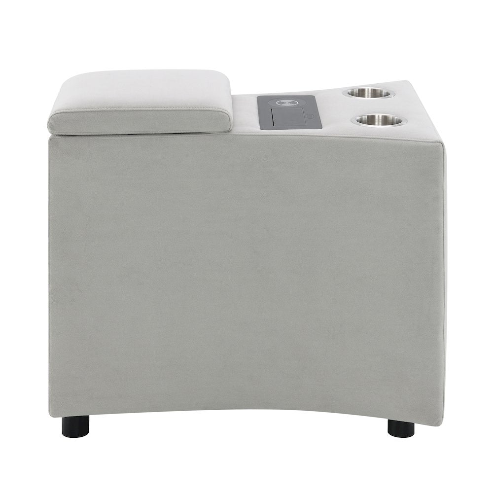 Emee Console w/USB Port , Cup Holder & Wireless Charge Gray Corduroy