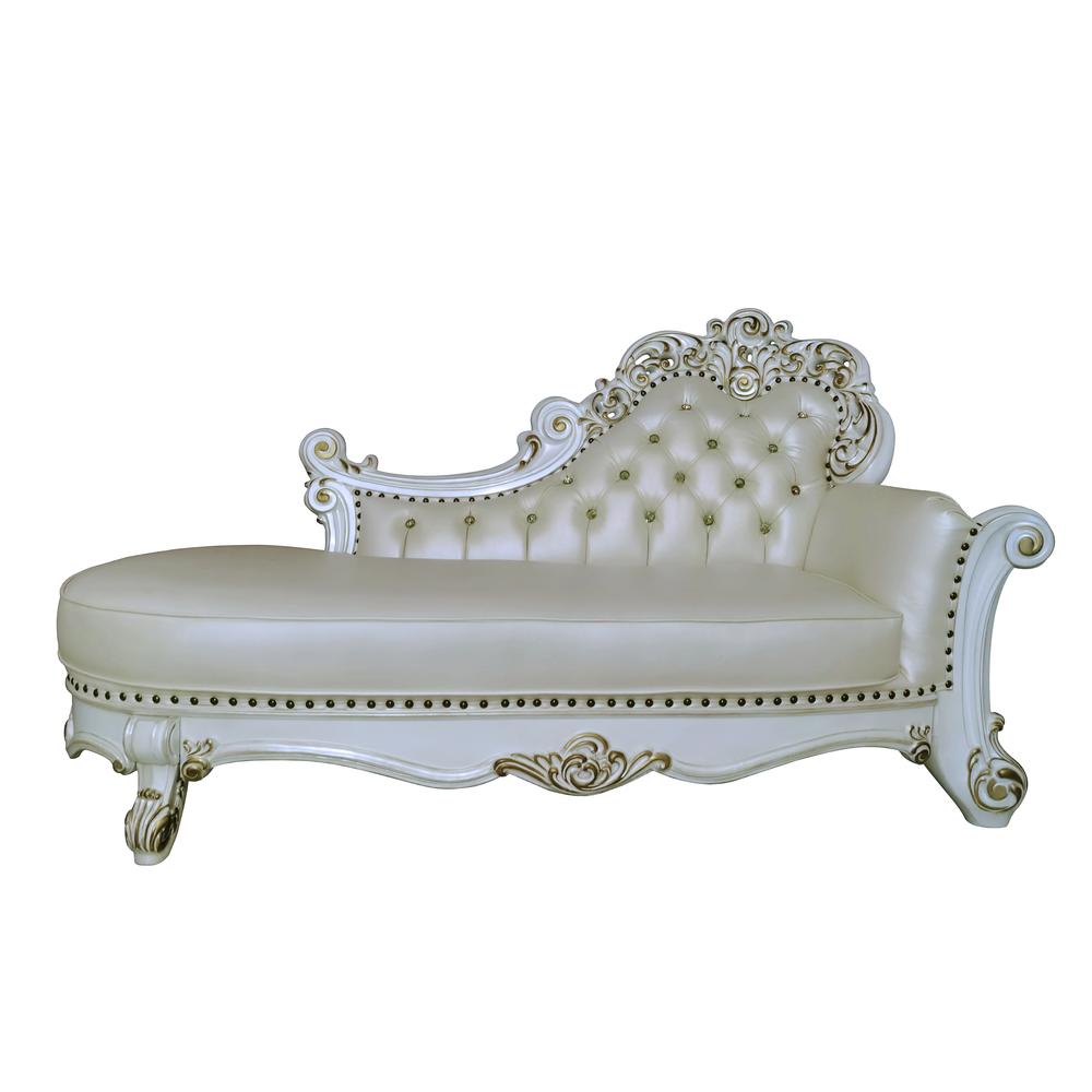 Vendome Chaise w/2 Pillows Synthetic Leather & Antique Pearl