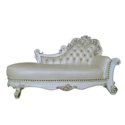Vendome Chaise w/2 Pillows Synthetic Leather & Antique Pearl
