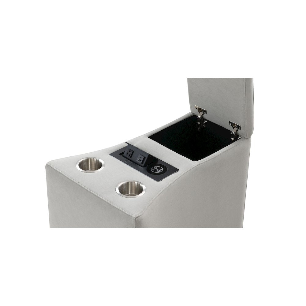 Emee Console w/USB Port , Cup Holder & Wireless Charge Gray Corduroy