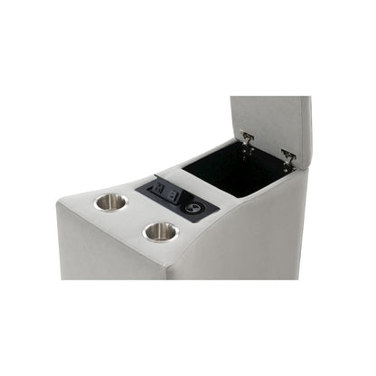 Emee Console w/USB Port , Cup Holder & Wireless Charge Gray Corduroy