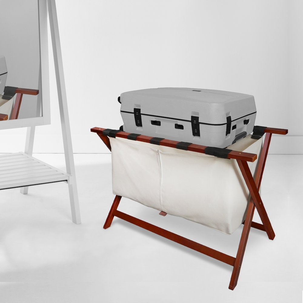 Heavy Duty 34" Extra Wide Luggage Rack with Zippered Laundry Bag- Walnut