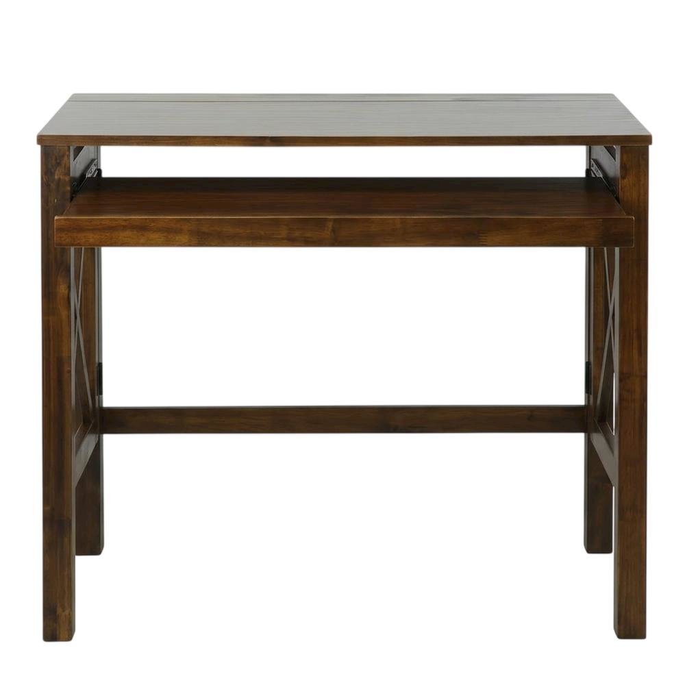 Wooden Folding Desk with Pull-Out in Warm Brown for Compact Workspace
