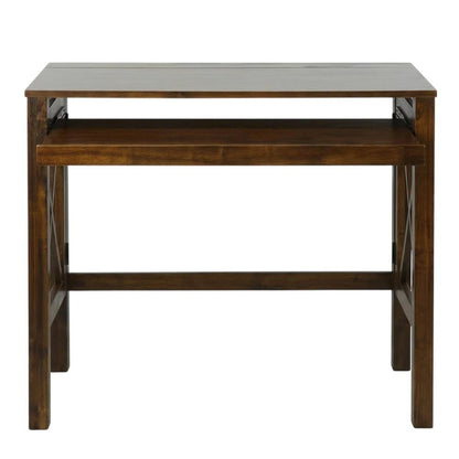 Wooden Folding Desk with Pull-Out in Warm Brown for Compact Workspace