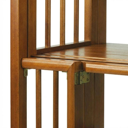Brown Honey Oak Folding Bookshelf with Foldable Shelf Frame and 3 Fixed Tiers